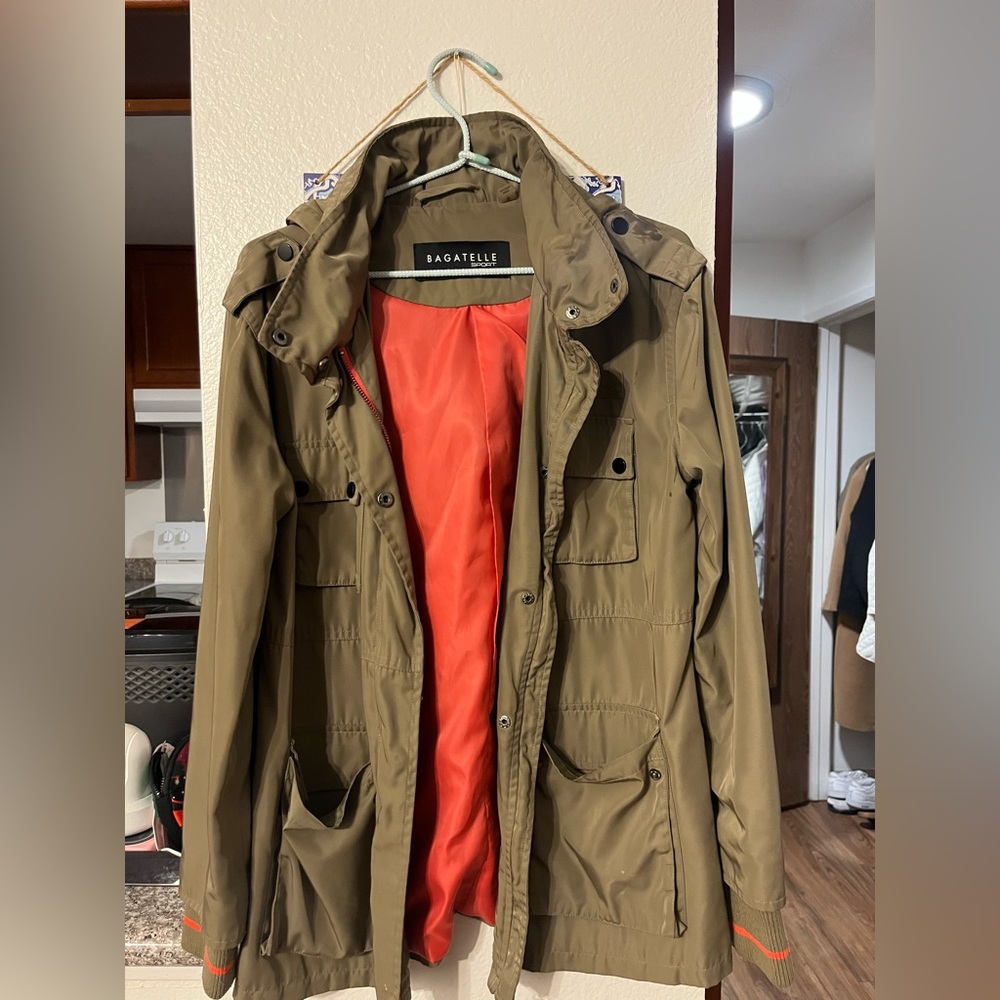 Bagatelle women’s Khaki Jacket with Vibrant Orange Lining